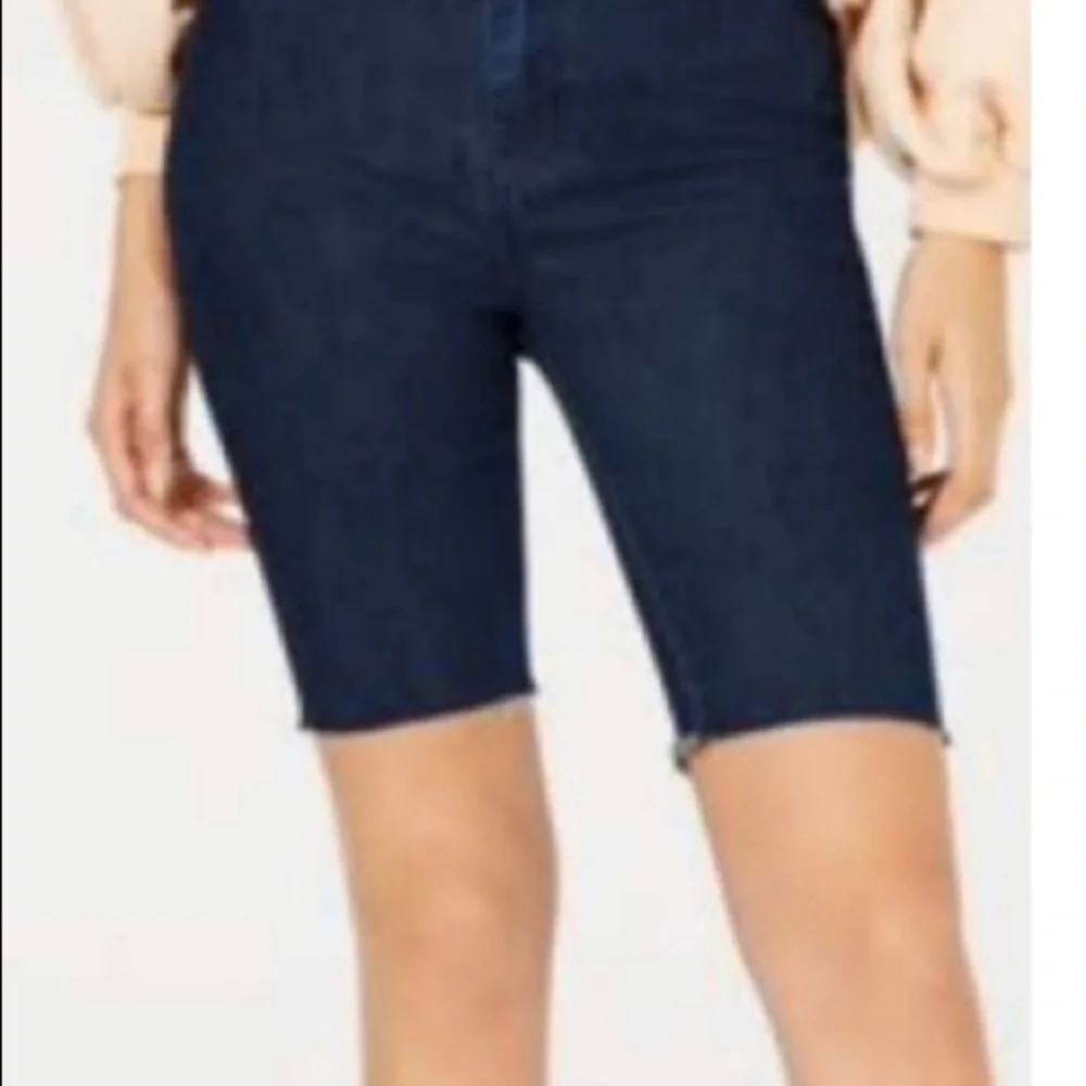 Free People | Dark Denim Raw Hem Biker Jean Shorts | Trendy Mom Bottoms | 26 NWT - Picture 6 of 10